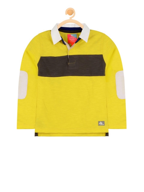 

Cherry Crumble Boys Yellow Solid Polo Collar T-shirt