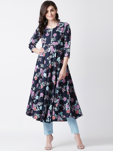 

Tissu Women Multicoloured Floral Print A-Line Kurta, Multi