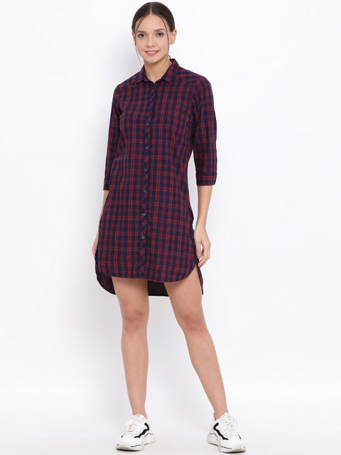 

Crimsoune Club Women Red Checked Shirt Dress