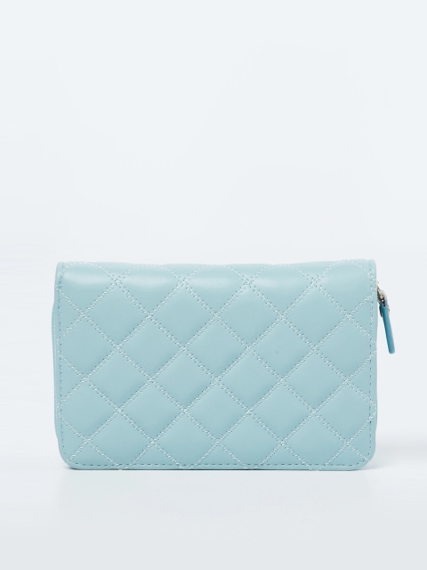 Ginger by Lifestyle Women Blue Solid Quilted Zip Around Wallet