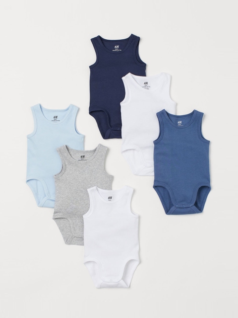 

H&M Boys Pack of 6 Sleeveless Sustainable Bodysuits, Multi