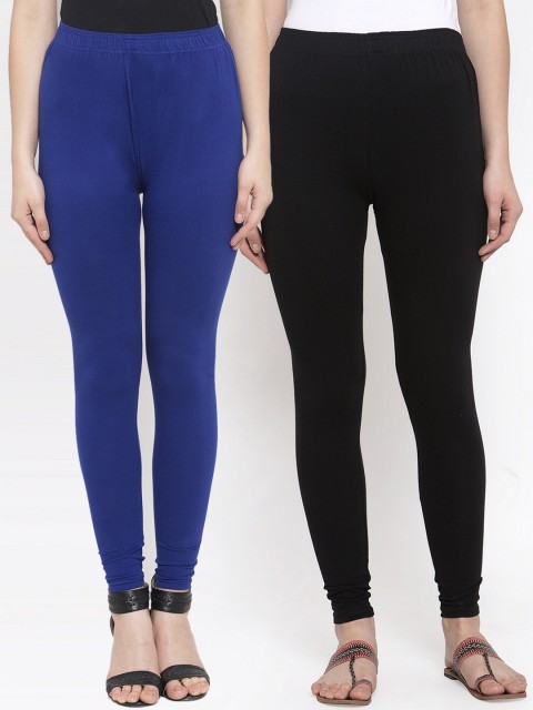 

TAG 7 Women Pack Of 2 Solid Churidar-Length Leggings, Black