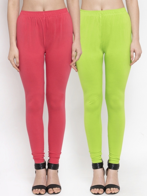 

TAG 7 Women Pack Of 2 Solid Churidar-Length Leggings, Pink