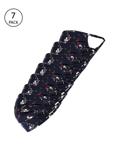 

Richlook Adults Pack of 7 Black Printed 2 Ply Reusable Masks, Navy blue