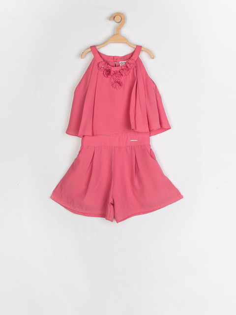 

Peppermint Girls Peach-Coloured Solid Culotte Jumpsuit