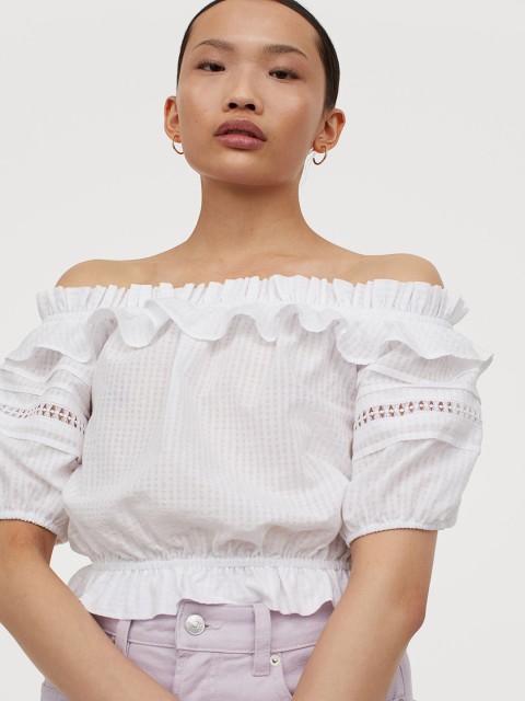 

H&M Women White Self Design Off-The-Shoulder Blouse