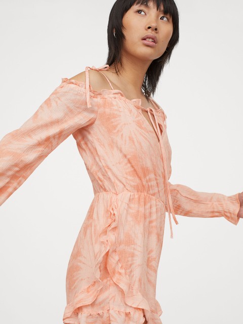 

H&M Women Peach Flounce-Trimmed Playsuit