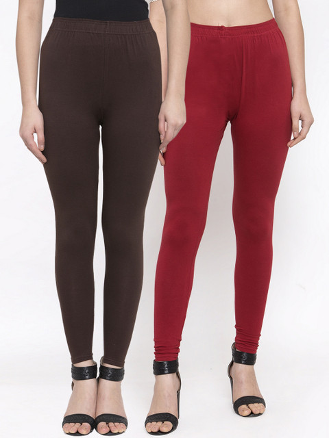 

TAG 7 Women Pack Of 2 Solid Leggings, Maroon