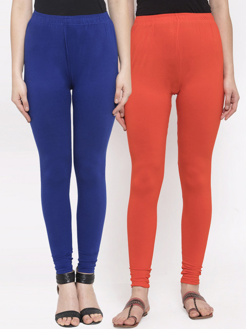 

TAG 7 Women Pack Of 2 Solid Churidar-Length Leggings, Orange