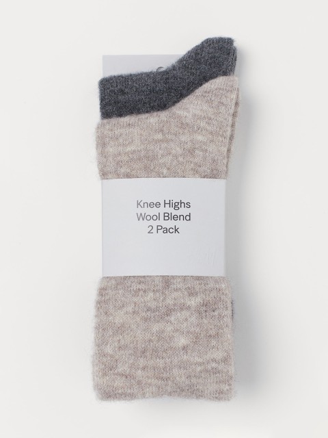 

H&M Women Pack Of 2 Wool Solid Knee Length Socks, Beige