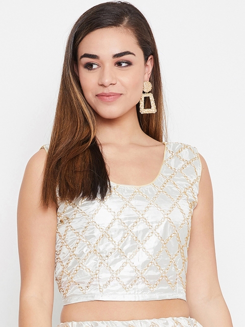 

TULIP 21 Women Silver-Coloured & Gold-Coloured Thread Work Silk Saree Blouse
