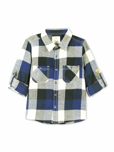 

Cherry Crumble Boys White & Navy Blue Checked Casual Shirt