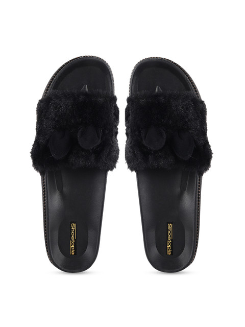 

Shoetopia Women Black Solid Sliders