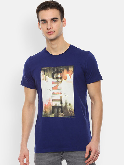 

Louis Philippe Jeans Men Blue & White Printed Round Neck T-shirt