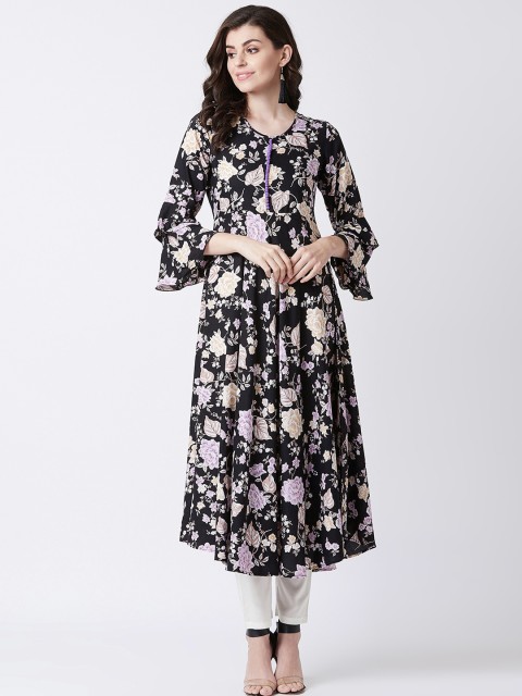 

Tissu Women Black & Beige Printed Anarkali Kurta