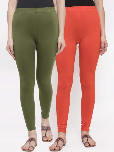 

TAG 7 Women Pack Of 2 Solid Churidar-Length Leggings, Orange