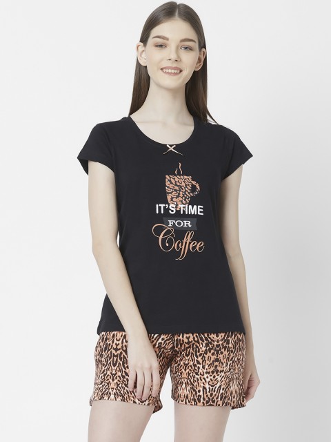 

Juliet Women Black & Brown Printed Night suit