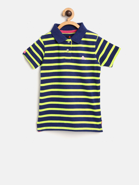 

Cherry Crumble Boys Navy Blue & Yellow Striped Polo Collar T-shirt