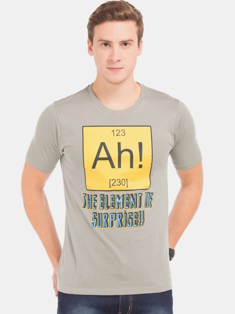 

Colt Men Grey & Yellow Printed Round Neck T-shirt