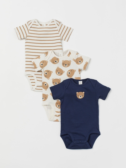 

H&M Infants Pack Of 3 Printed Bodysuits, Off white