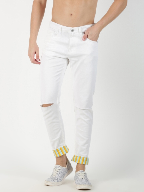 

Blue Saint Men White Slim Fit Mid-Rise Slash Knee Jeans