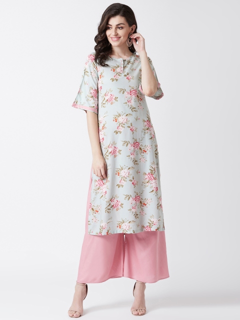 

Tissu Women Green & Pink Printed Kurta with Palazzos
