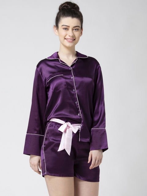 

ADORENITE Women Purple Solid Night suit