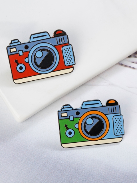 

Bigsmall Unisex Set Of 2 Blue & Green Camera Metallic Lapel Pins