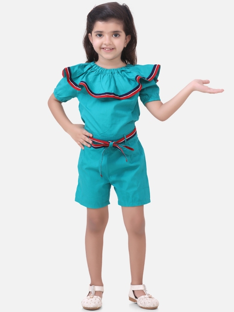

LilPicks Girls Turquoise Blue Solid Playsuit