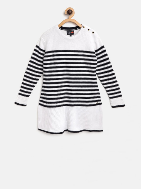 

Cherry Crumble Girls White & Navy Blue Striped Sweater Dress