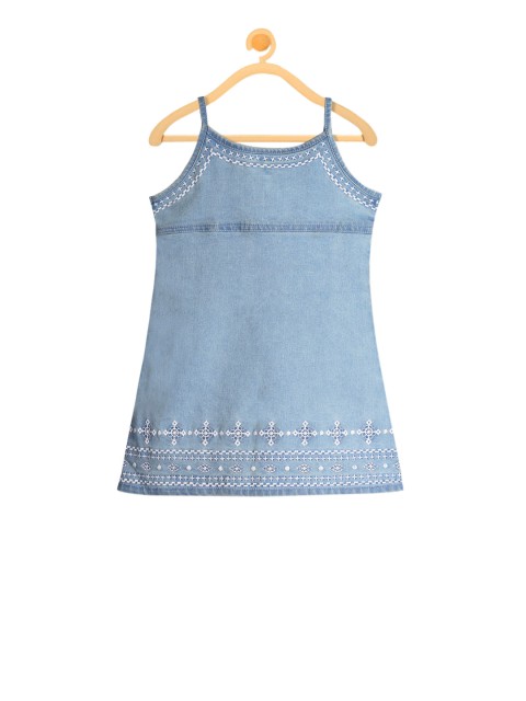 

Cherry Crumble Girls Blue Embroidered A-Line Dress