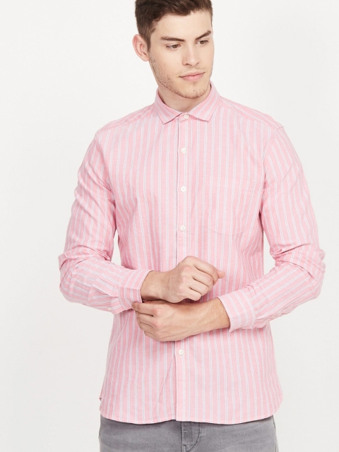 

Fame Forever by Lifestyle Men Pink & White Slim Fit Striped Casual Shirt