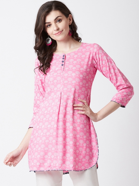 

Tissu Women Pink & White Floral Print Straight Kurti