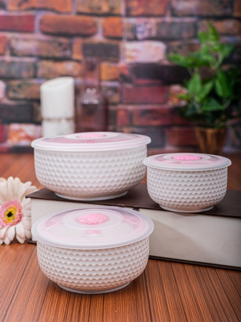 

White Gold White 3-Pieces Textured Porcelain Bowls Set