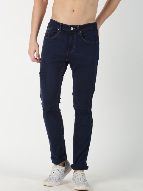 

Blue Saint Men Navy Blue Tapered Fit Mid-Rise Mildly Distressed Jeans