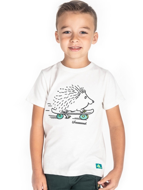 

Cherry Crumble Boys White Printed Round Neck T-shirt