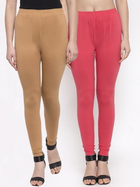

TAG 7 Women Pack Of 2 Solid Churidar-Length Leggings, Pink