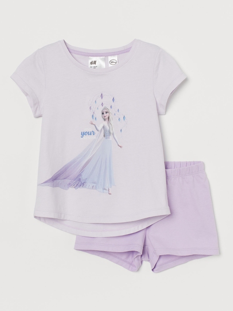 

H&M Girls Purple Printed T-shirt with Shorts