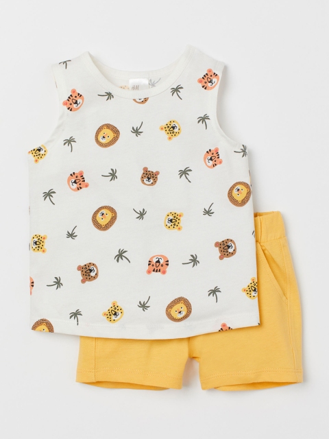 

H&M Boys White & Yellow Printed Clothing Set