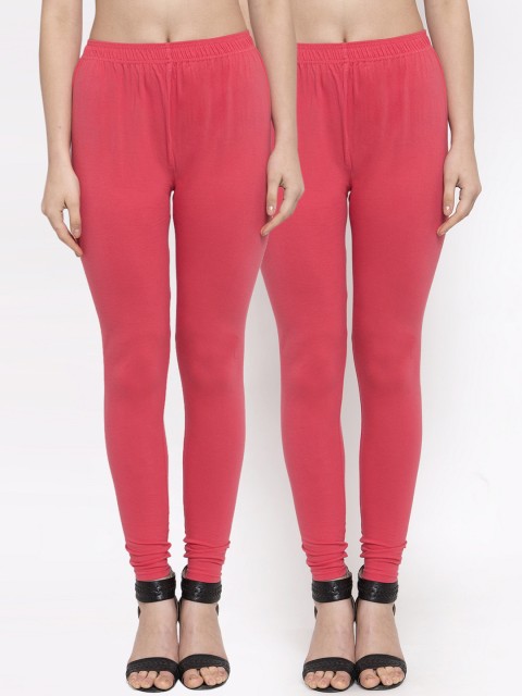

TAG 7 Women Pack Of 2 Pink Solid Churidar-Length Leggings