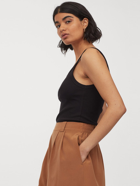 

H&M Women Black Solid Ribbed Top