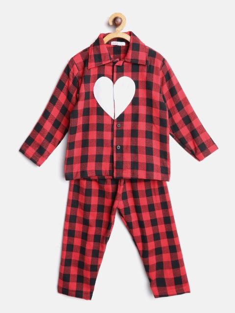 

Kids Clan Unisex Kids Red & Black Checked Night suit
