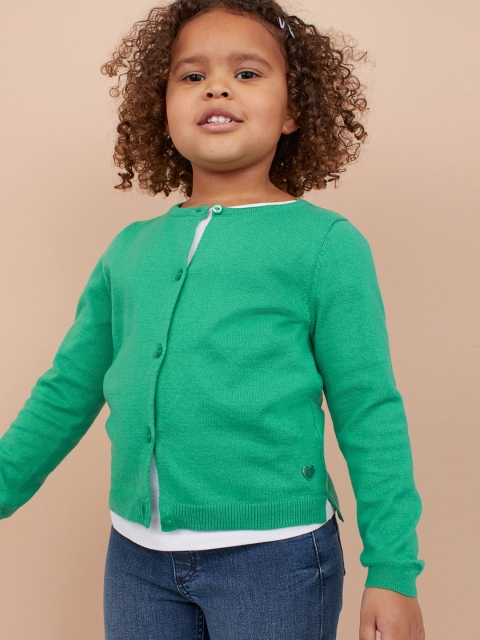 

H&M Girls Green Fine-Knit Cotton Cardigan
