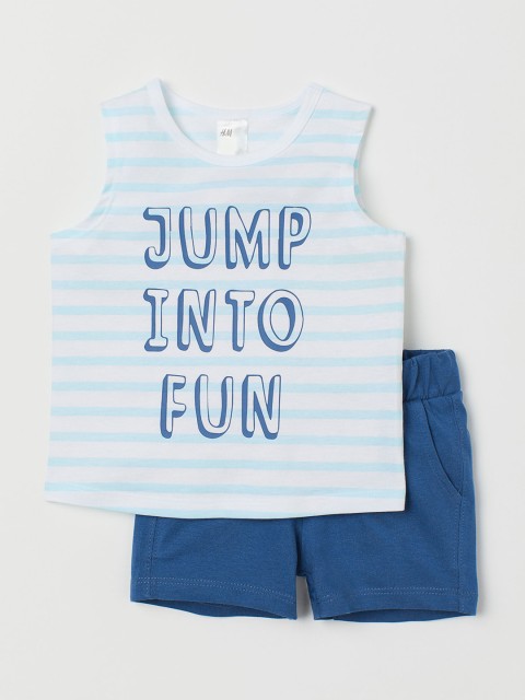 

H&M Boys Blue & White Striped 2-Piece Cotton Set