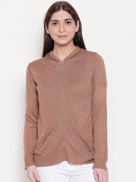 

Manola Women Brown Self Design Hooded Sweatshirt