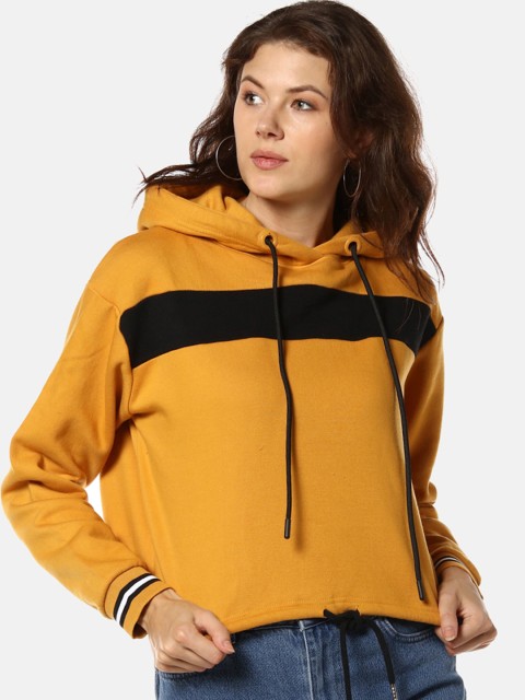 

Campus Sutra Women Yellow Solid Hooded Sweatshirt