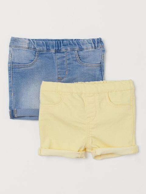 

H&M Girls Blue & Yellow 2-Pack Solid Twill Shorts