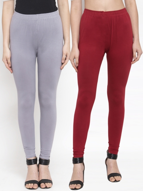 

TAG 7 Women Pack Of 2 Solid Leggings, Maroon