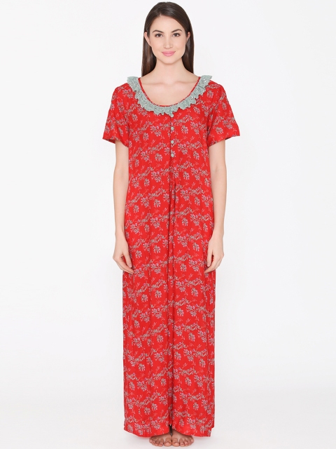 

Clovia Red Printed Maternity Nightdress