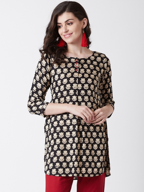 

Tissu Women Black & Brown Floral Print Straight Kurti